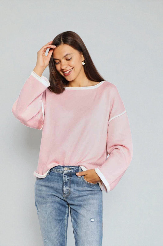 Blush Contrast Trim Knit Top