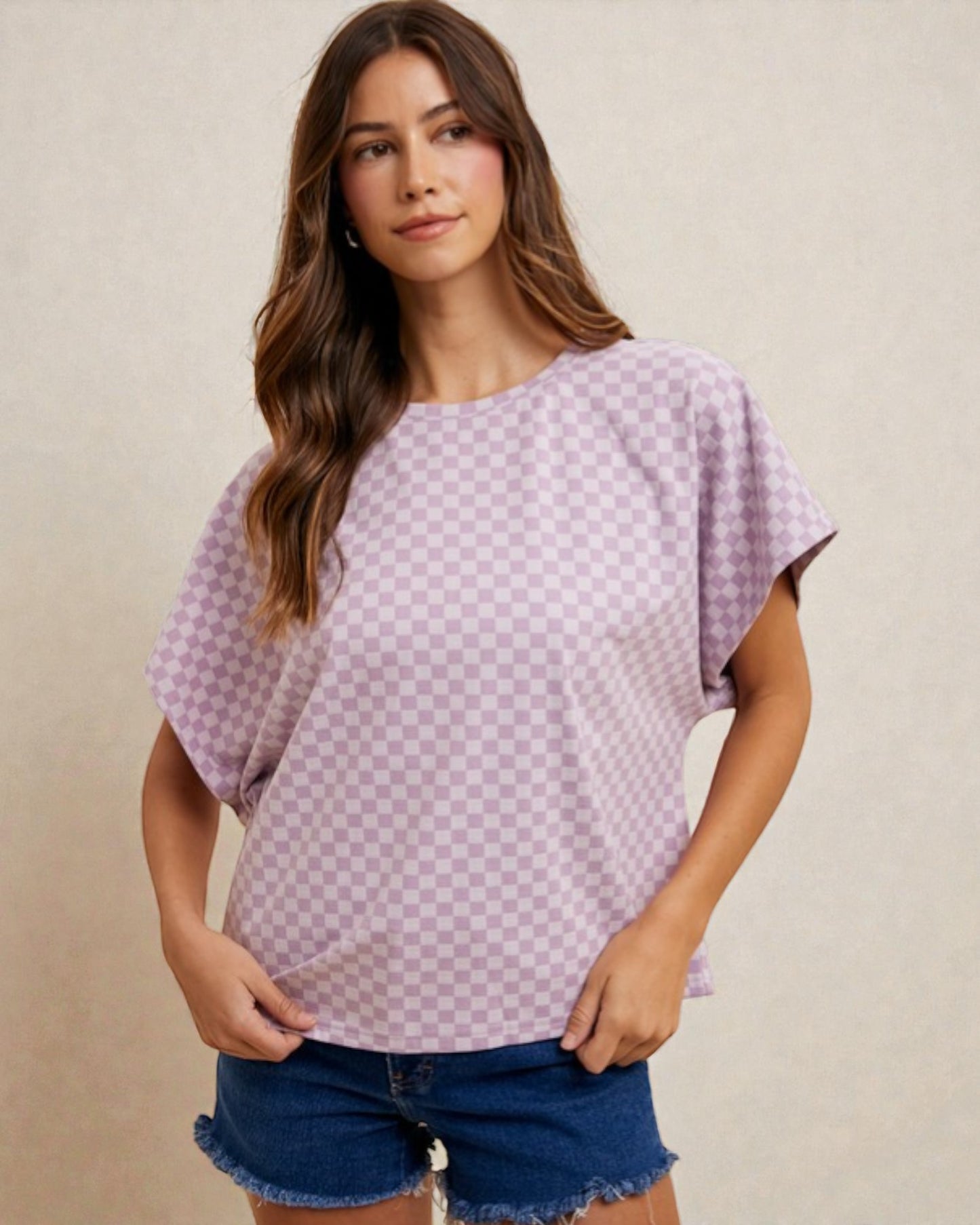 Lavender Checkerboard Short Sleeve Tee