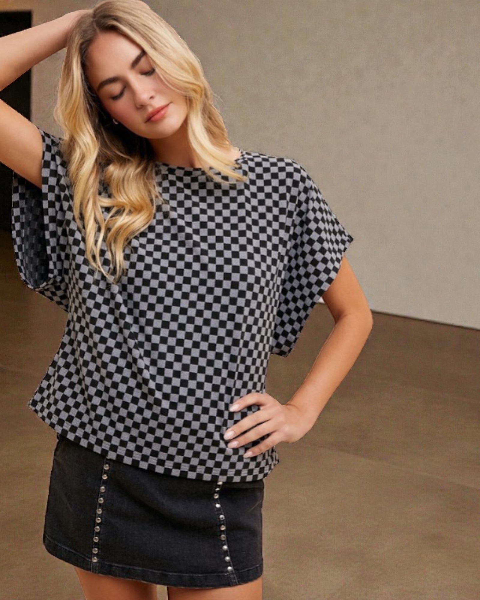 Charcoal Checkerboard Short Sleeve Tee