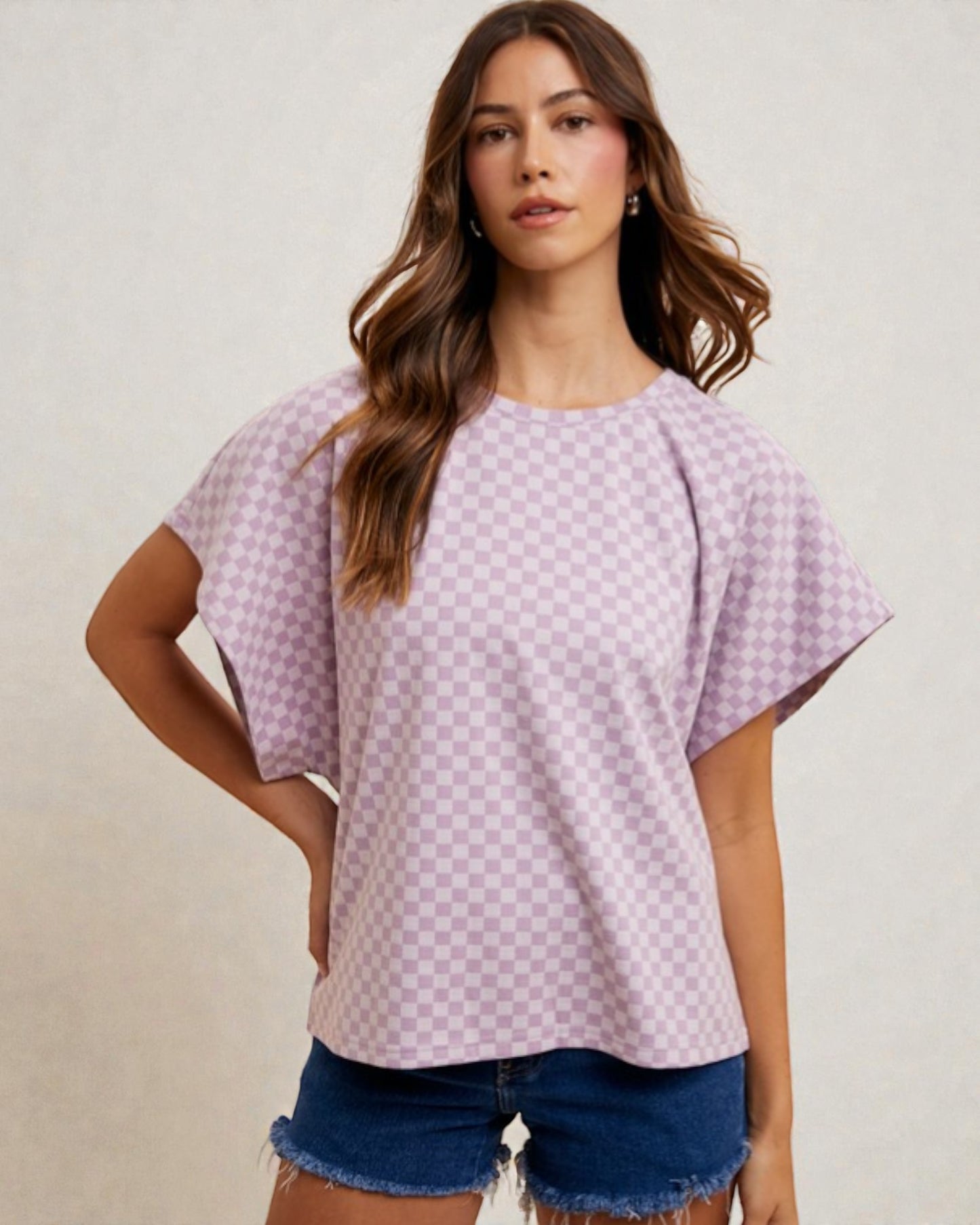 Lavender Checkerboard Short Sleeve Tee