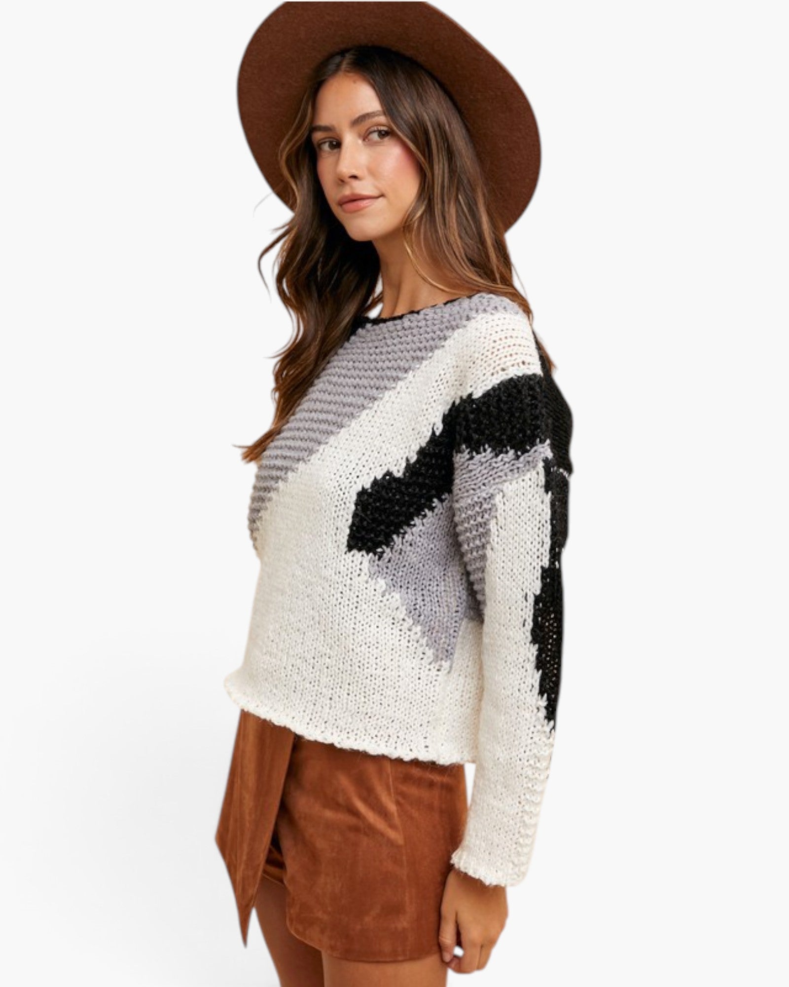 Black Color-Block Mixed-Knit Sweater