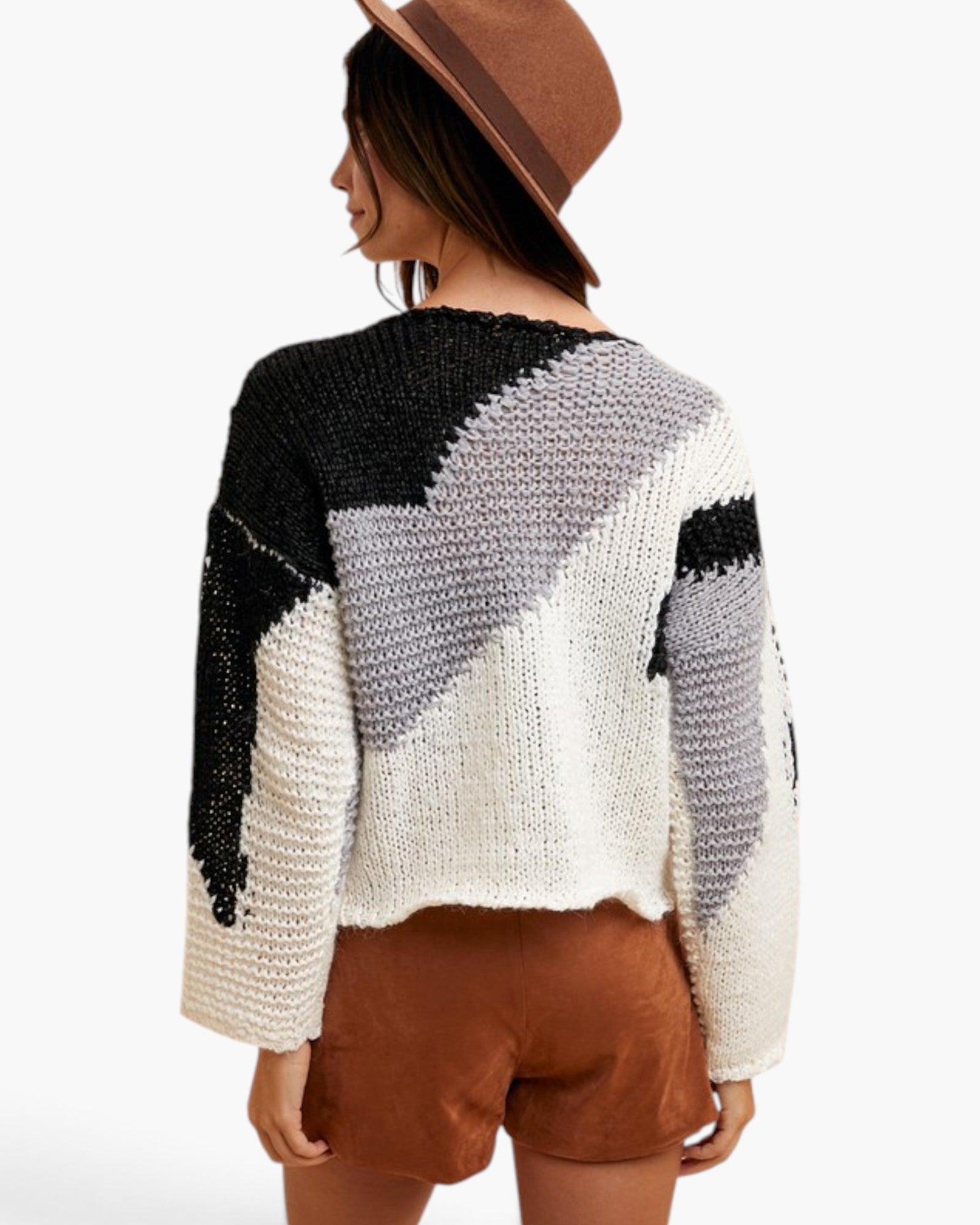 Black Color-Block Mixed-Knit Sweater