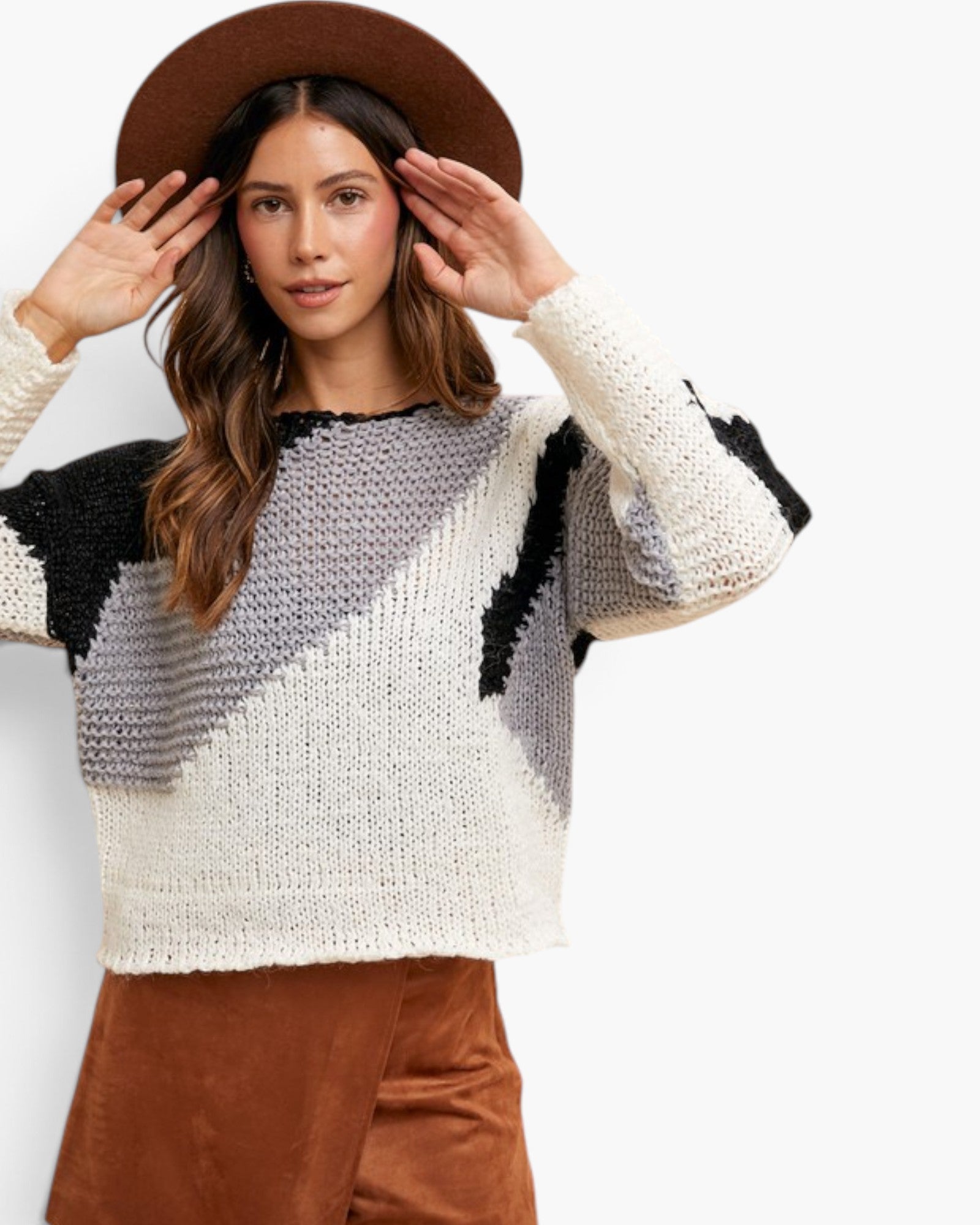 Black Color-Block Mixed-Knit Sweater