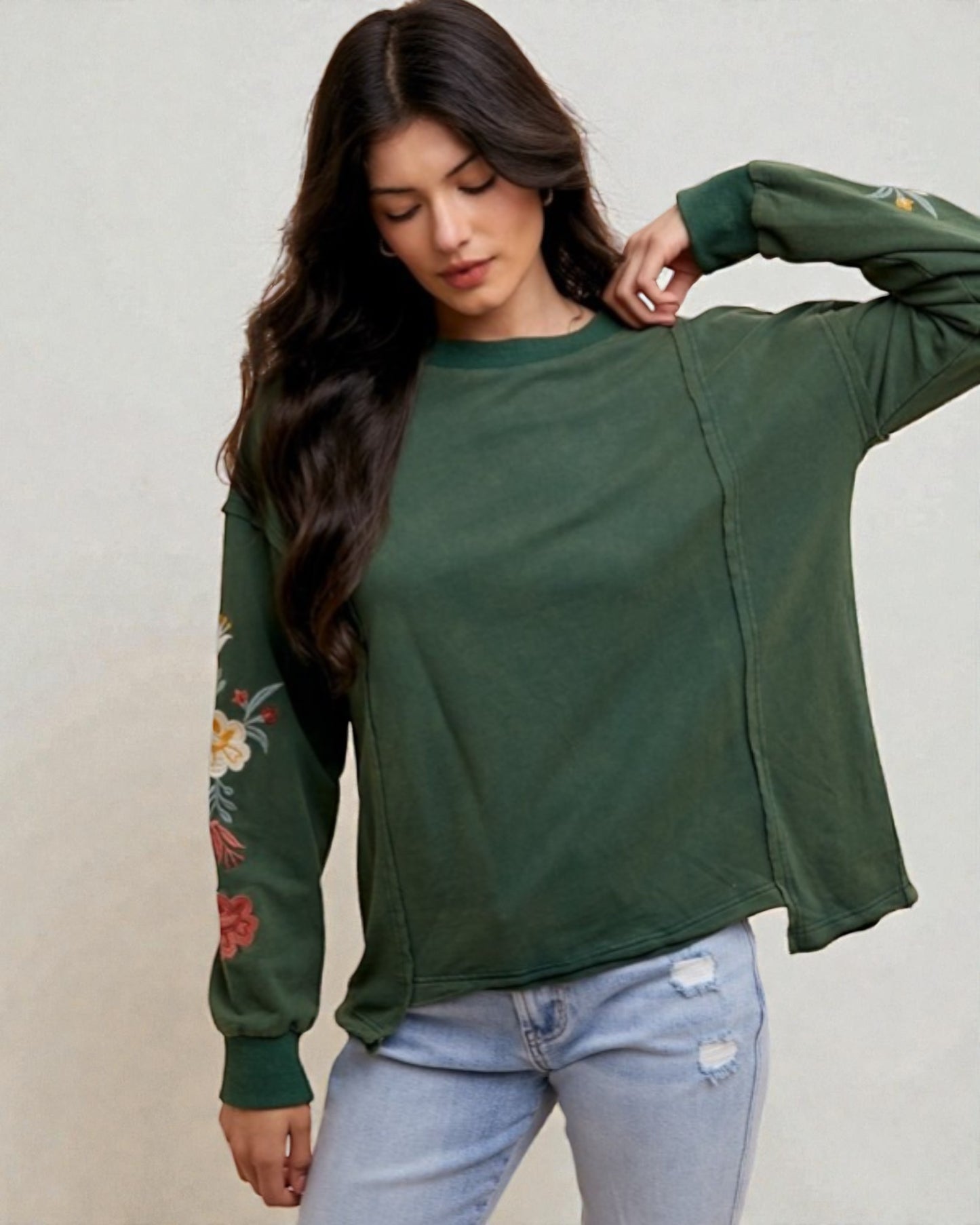 Fern Floral Embroidered Sweatshirt