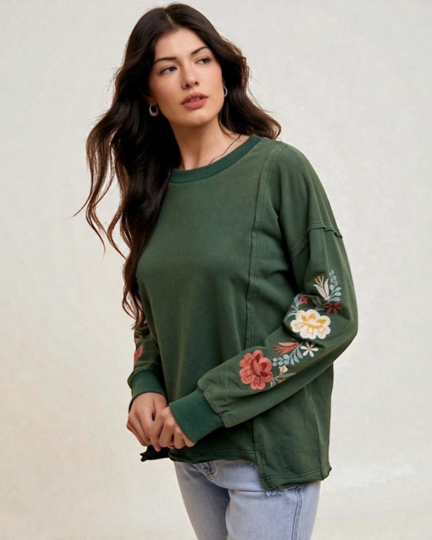 Fern Floral Embroidered Sweatshirt