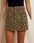 Leopard print skirt worn by a person on a beige background