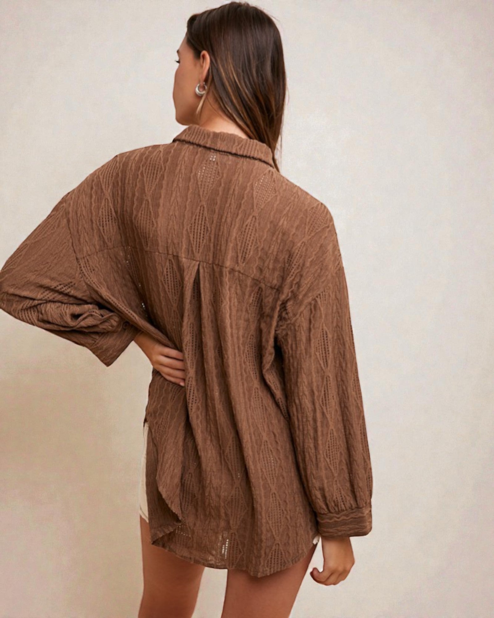 Brown Openwork Relaxed Fit Shirt
