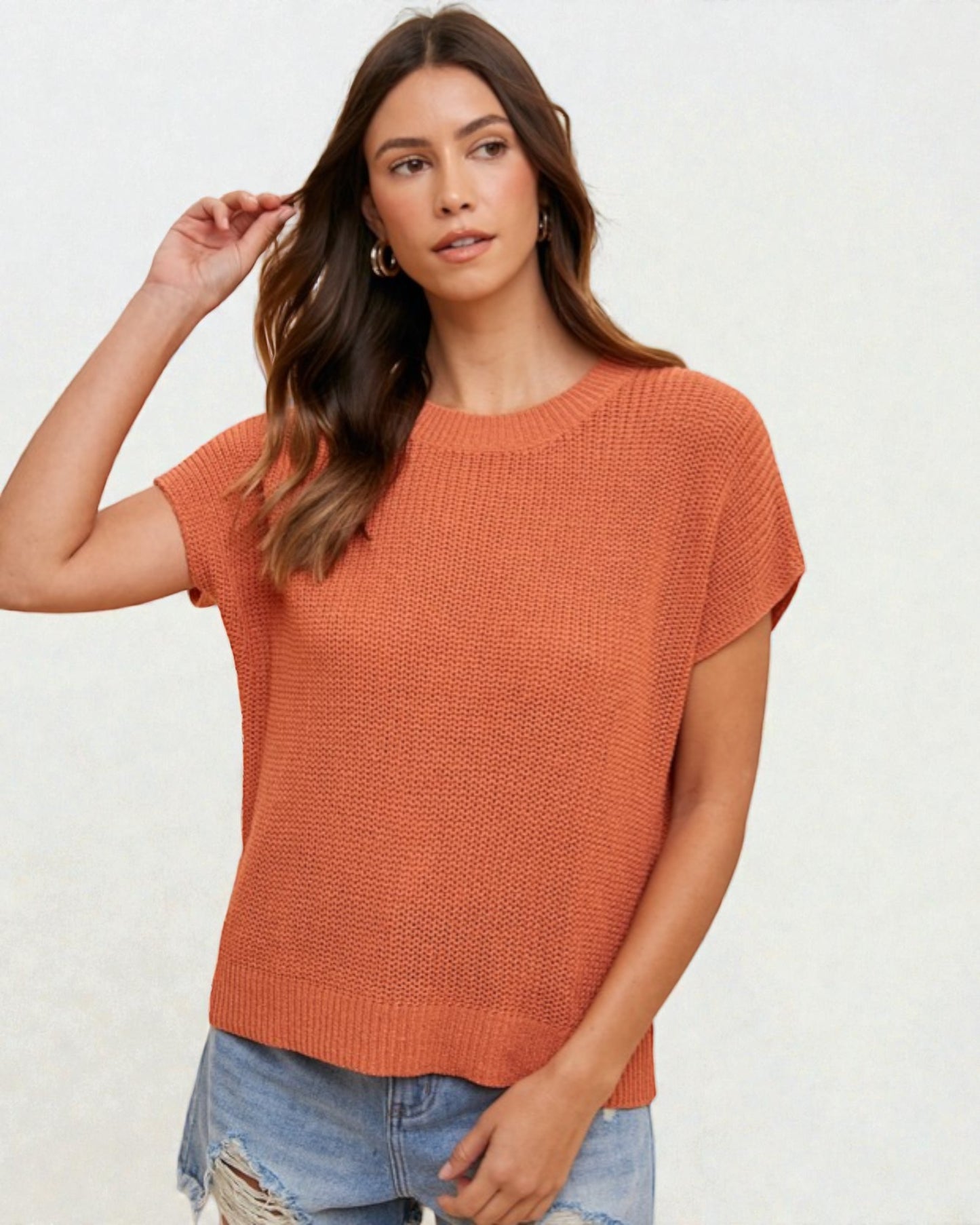 Terracotta Short Sleeve Knit Sweater