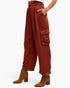 Burgundy Satin Wide-Leg Cargo Pants