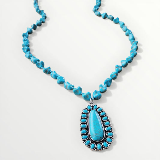 Turquoise Howlite Squash Blossom Pendant Necklace