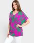 Magenta Tropical Leaf V-Neck Top