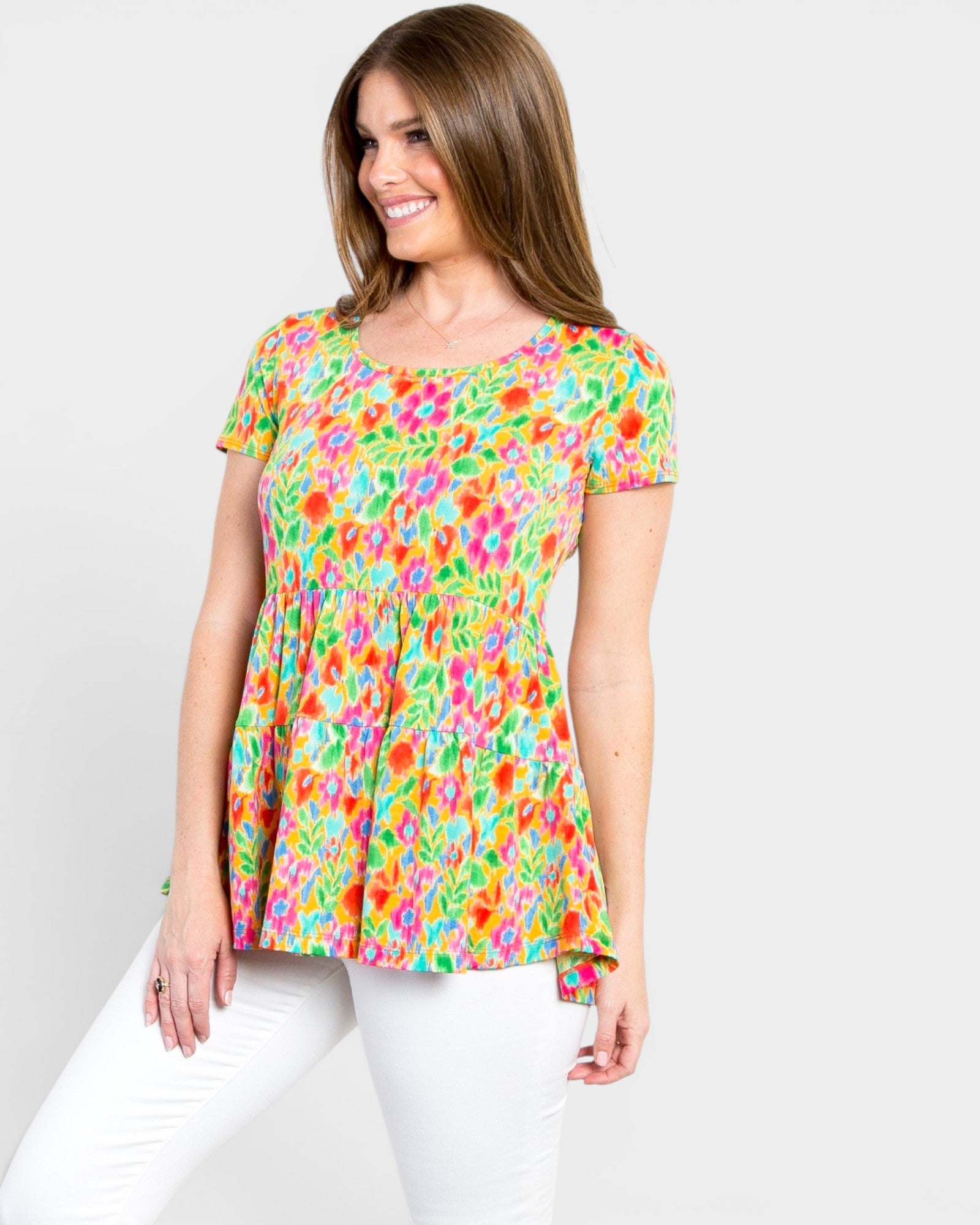 Lime Floral Tiered Babydoll Top