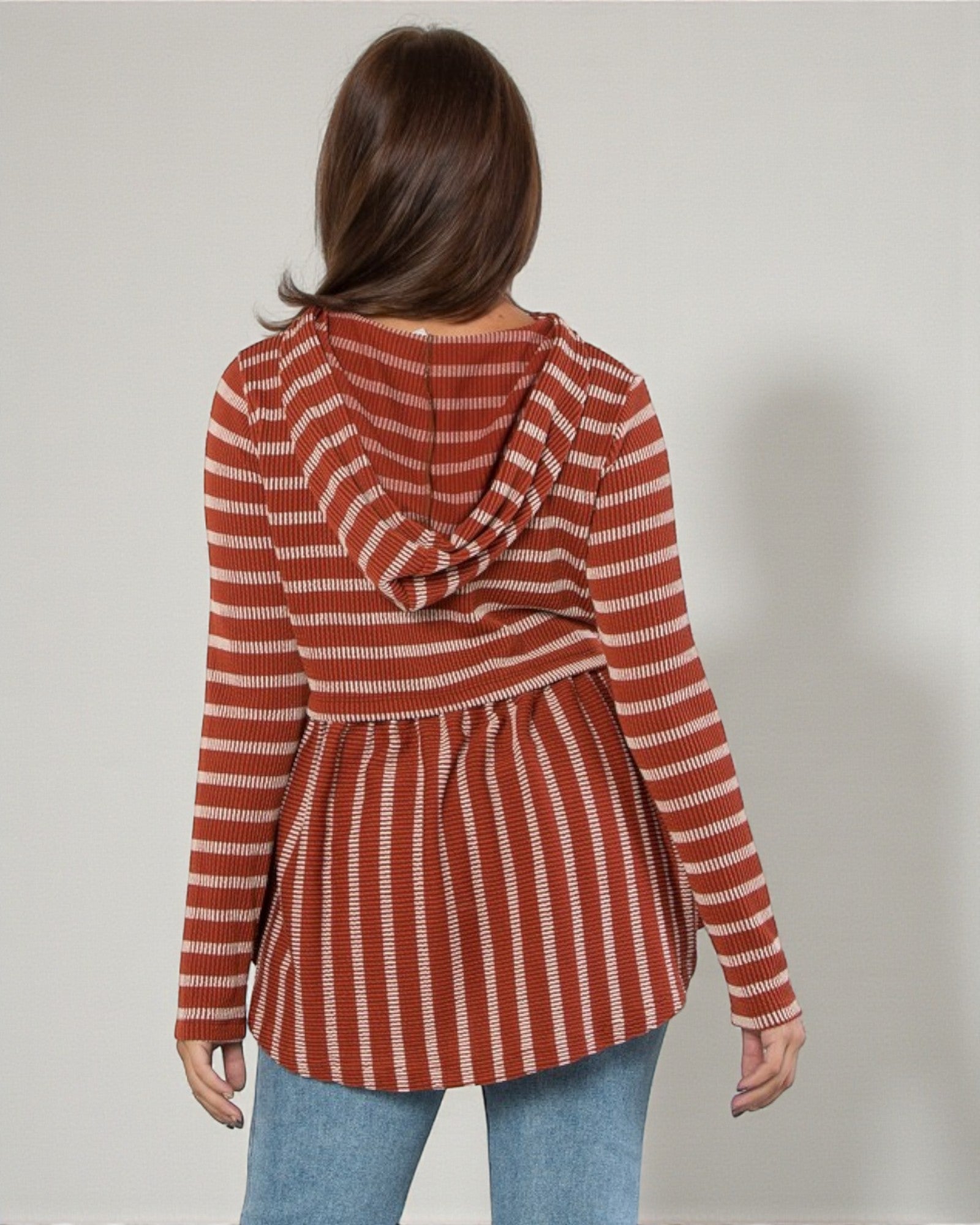 Rust Stripe Hooded Peplum Top