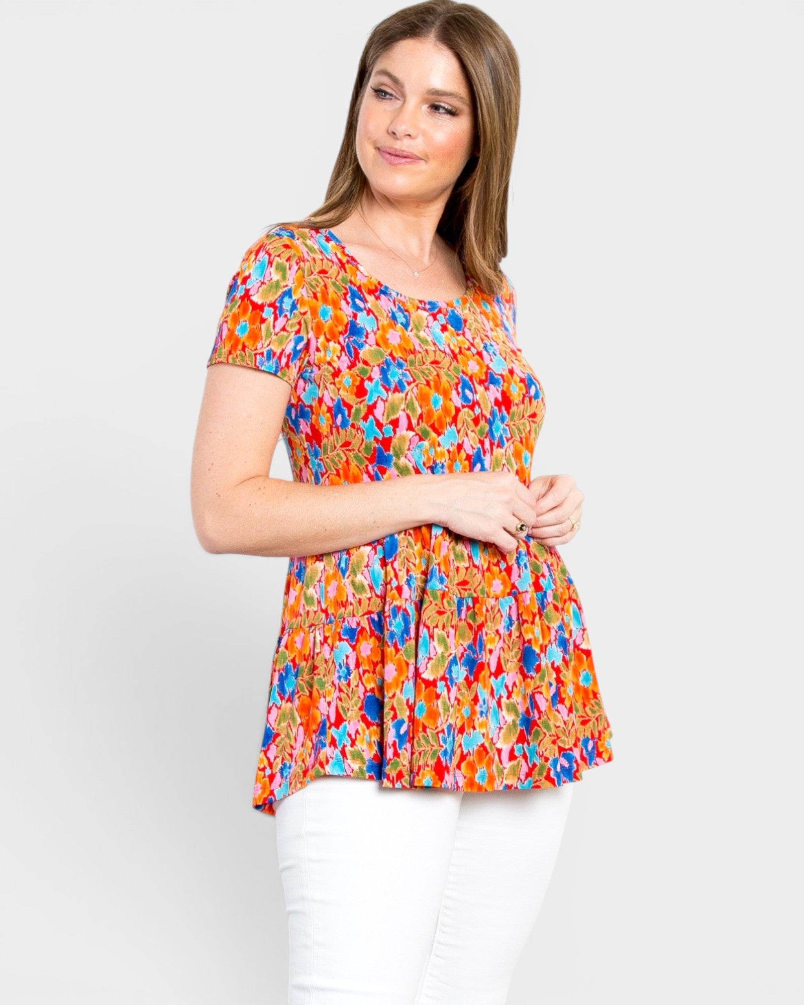 Orange Floral Tiered Babydoll Top