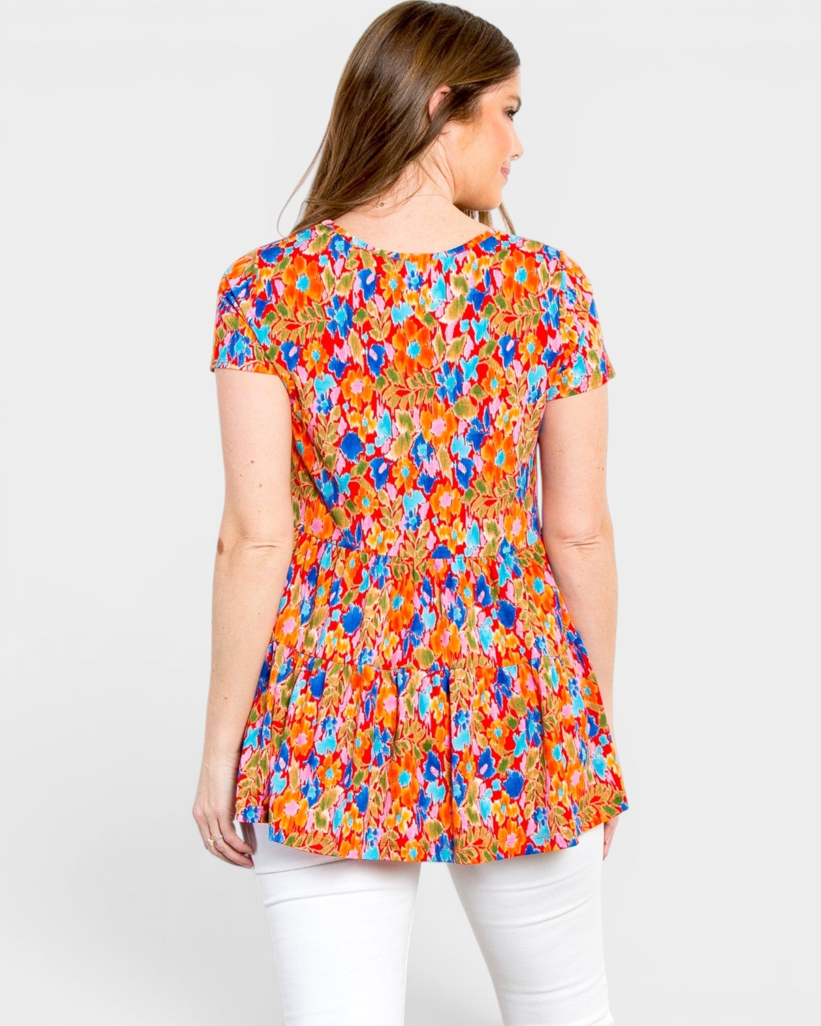 Orange Floral Tiered Babydoll Top