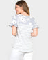 Gray Floral Stripe Ruffle Sleeve Top