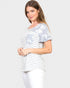 Gray Floral Stripe Ruffle Sleeve Top