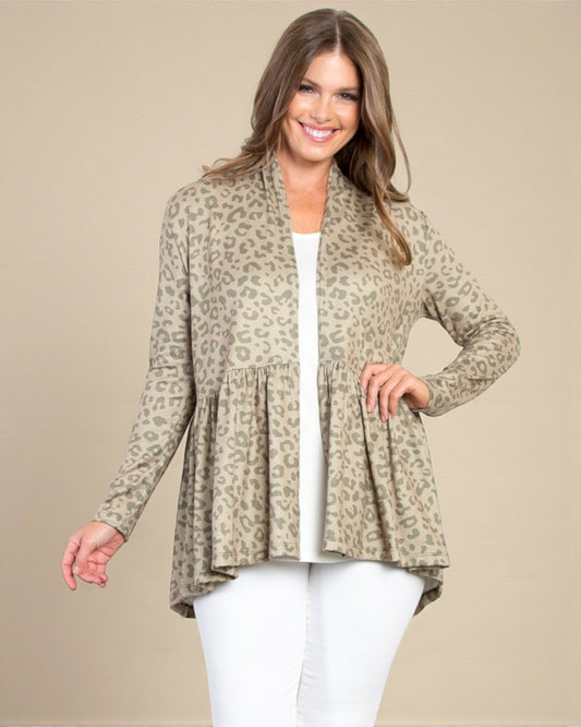 Soft Taupe Leopard Peplum Cardigan