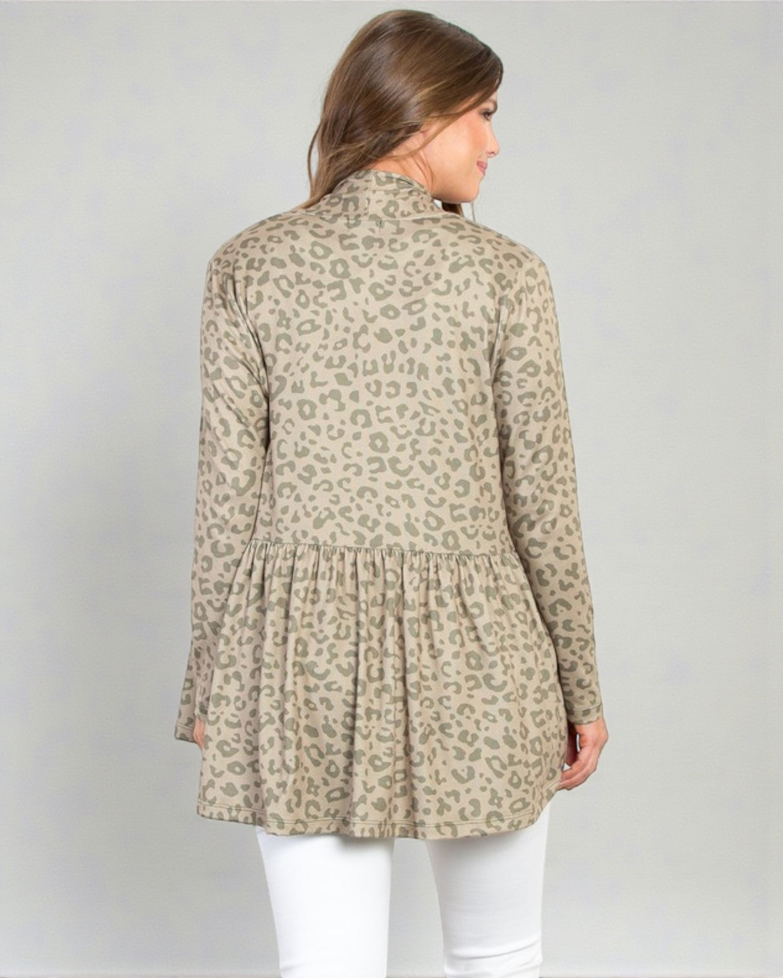 Soft Taupe Leopard Peplum Cardigan