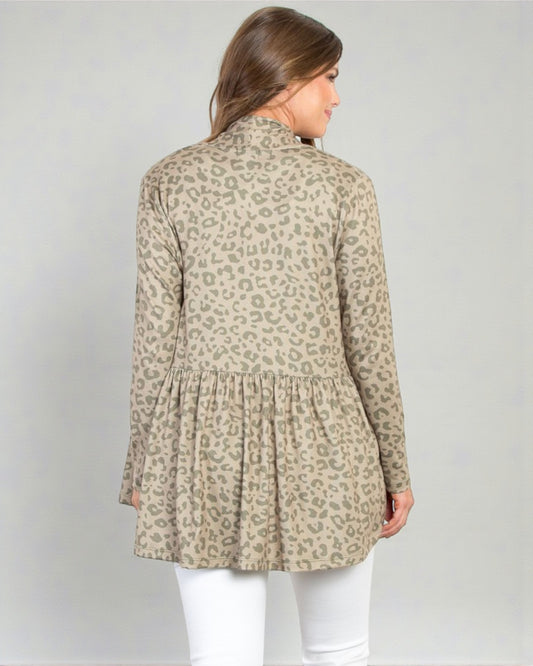 Soft Taupe Leopard Peplum Cardigan