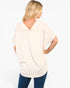 Haut en tricot côtelé à manches courtes et col en V en beige