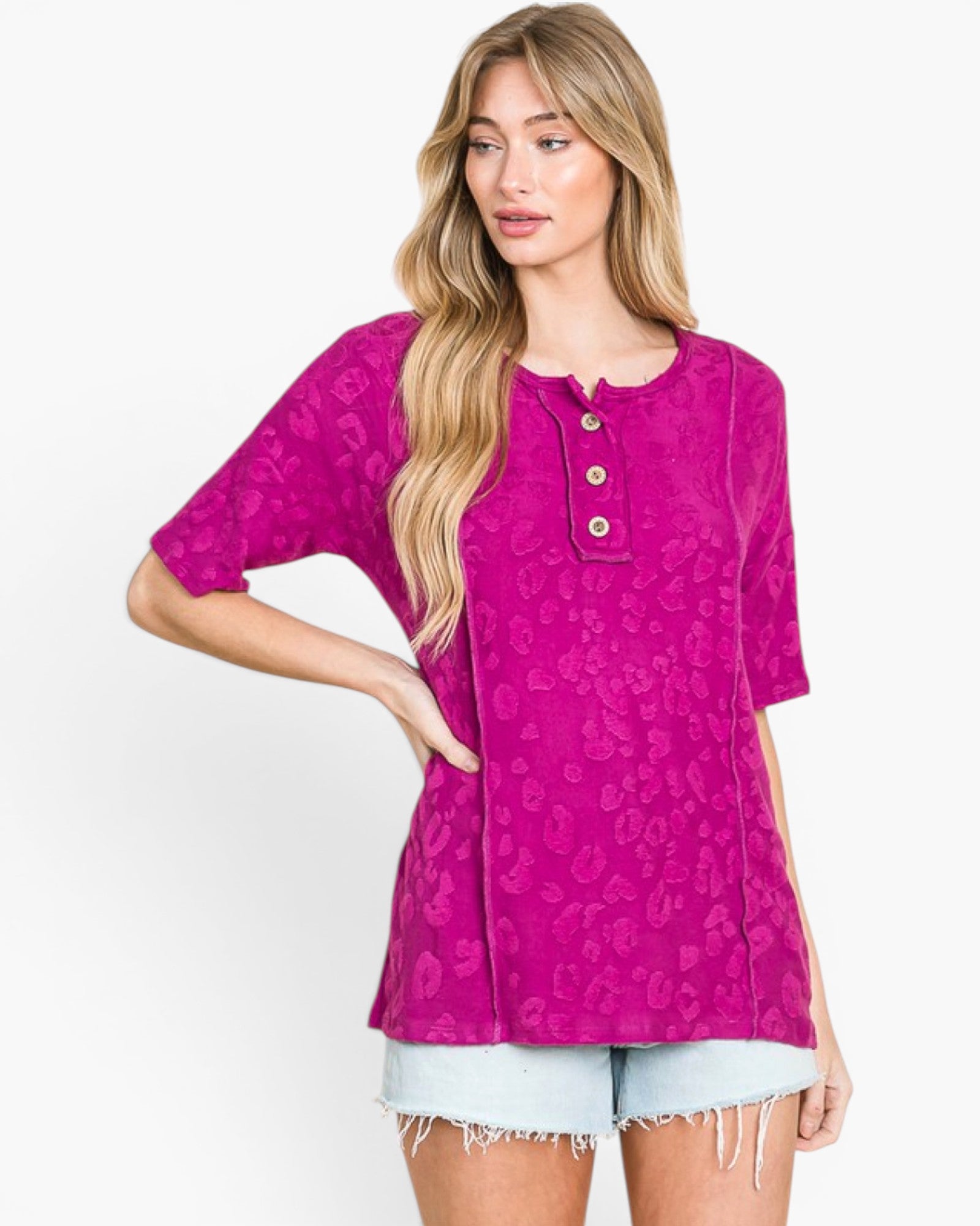 Haut texturé en jacquard animalier en violet foncé