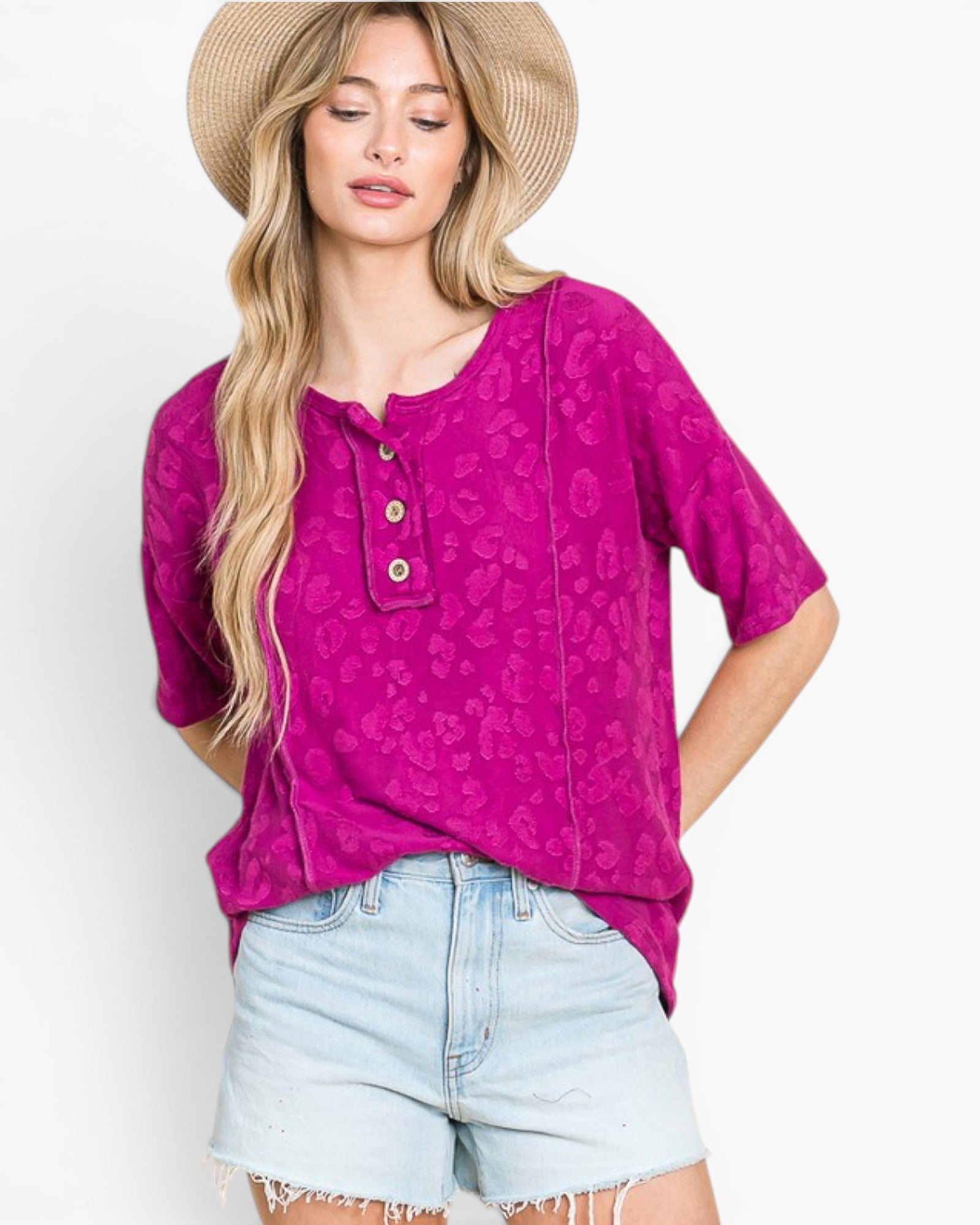 Haut texturé en jacquard animalier en violet foncé