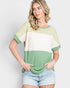 Green Colorblock Textured Short Sleeve Top