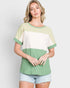 Green Colorblock Textured Short Sleeve Top