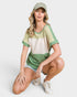 Green Colorblock Textured Short Sleeve Top