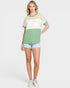 Green Colorblock Textured Short Sleeve Top