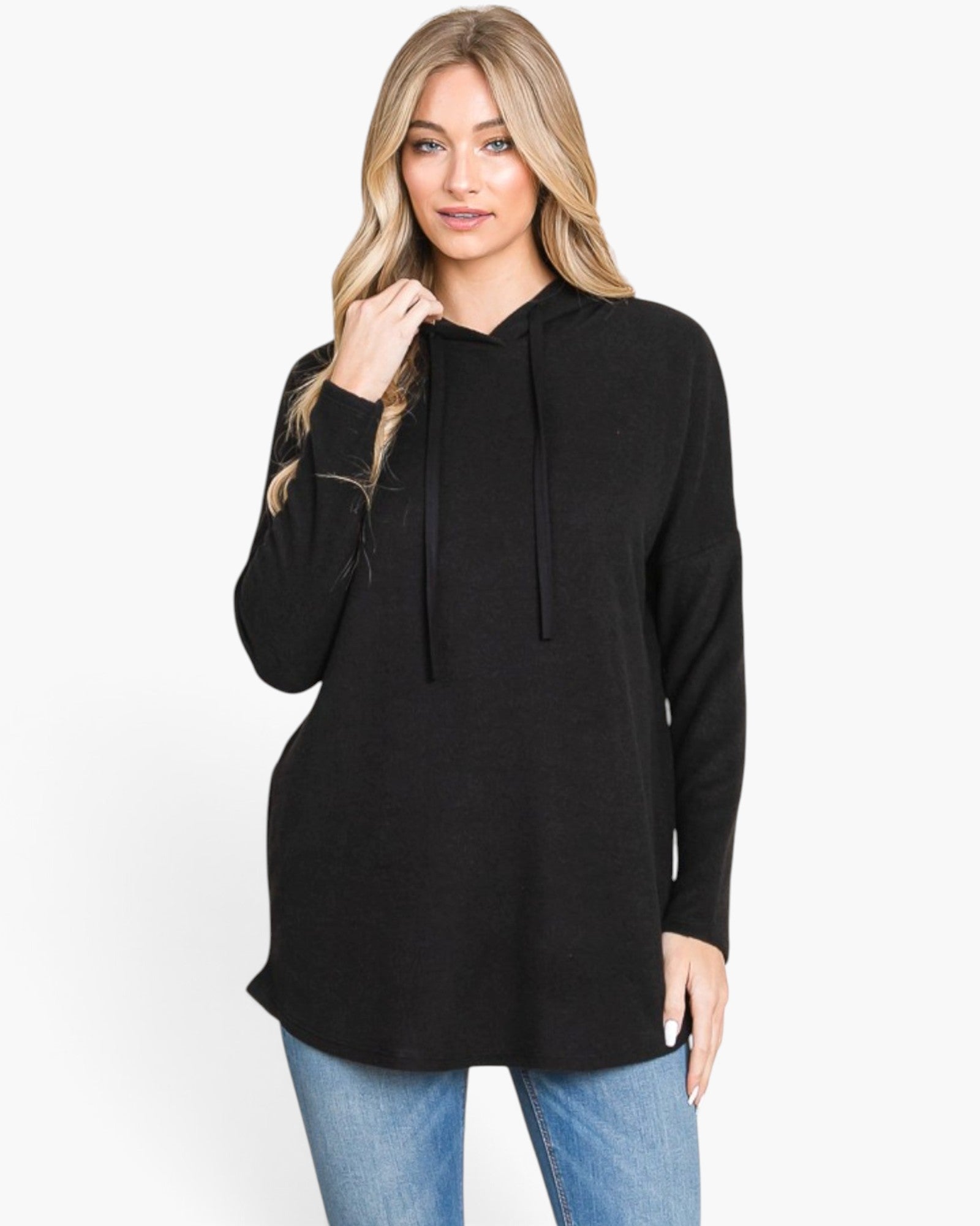 Sudadera con capucha de punto con hombros caídos en color negro