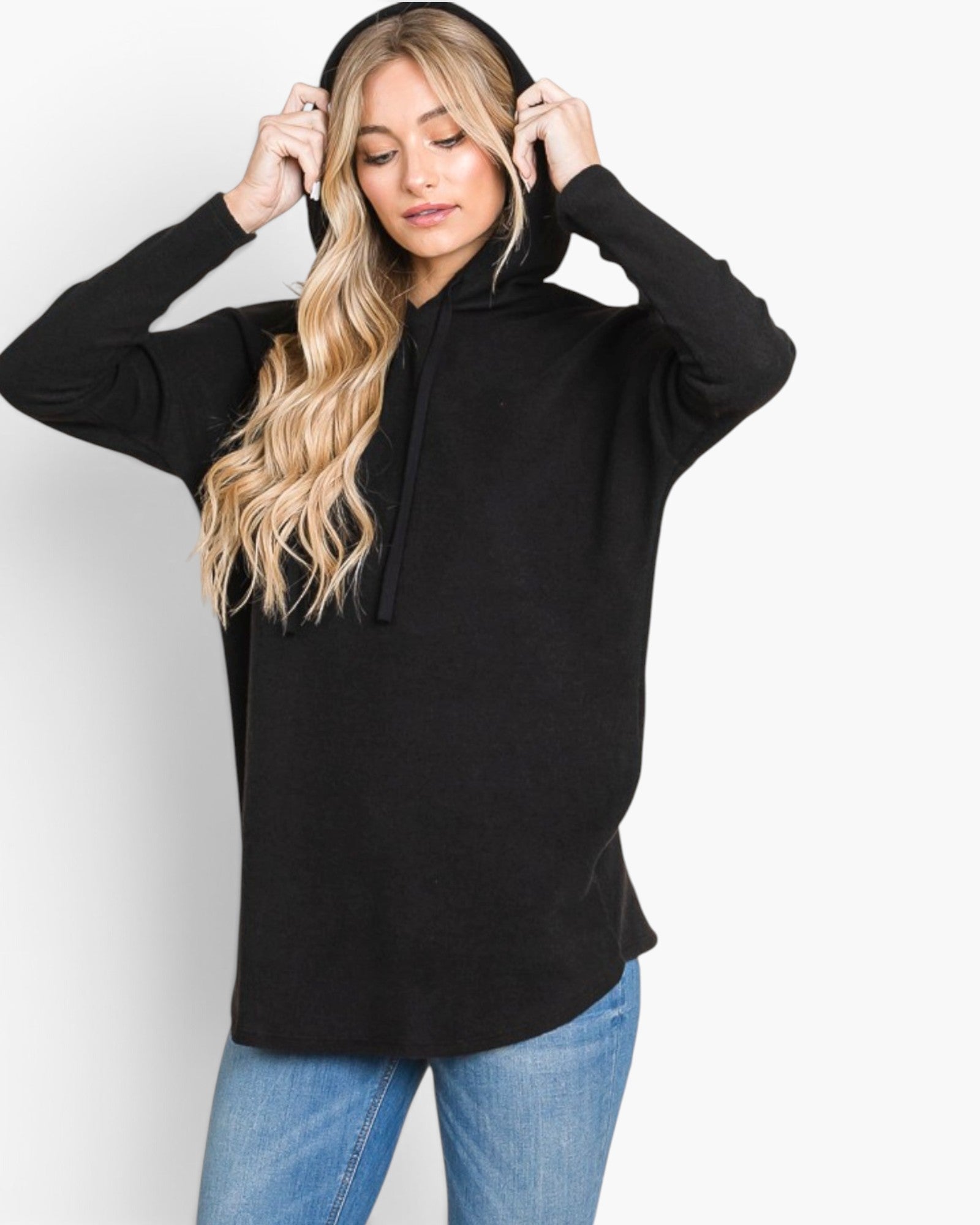 Black Soft Knit Hooded Tunic