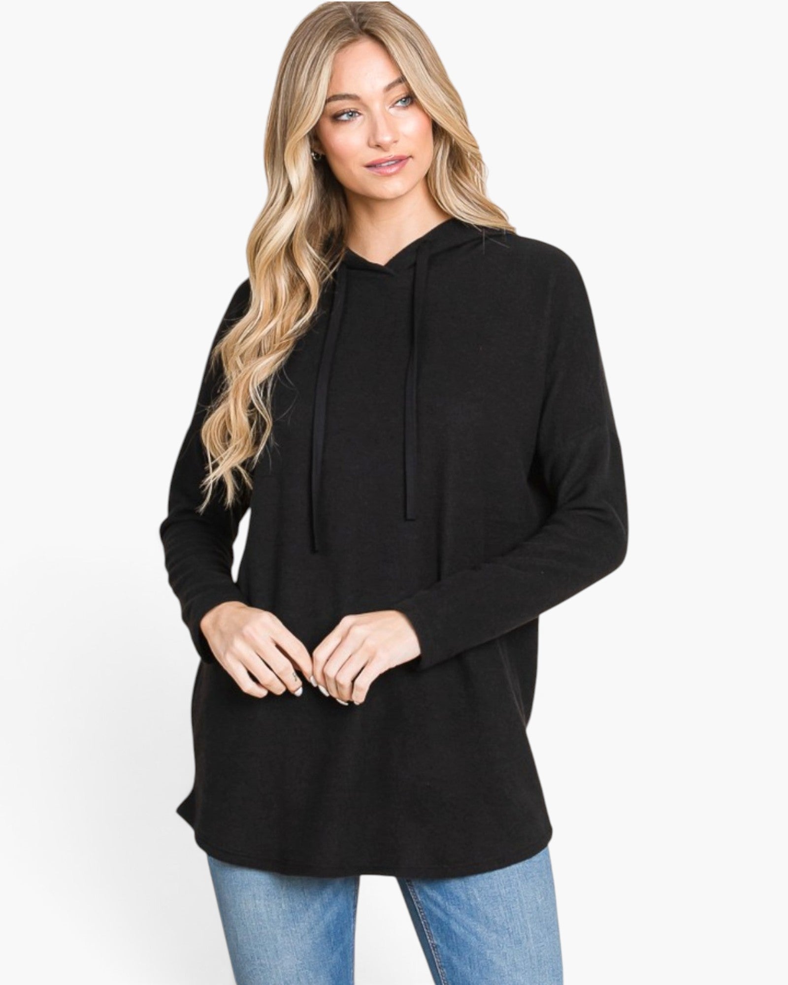 Black Soft Knit Hooded Tunic