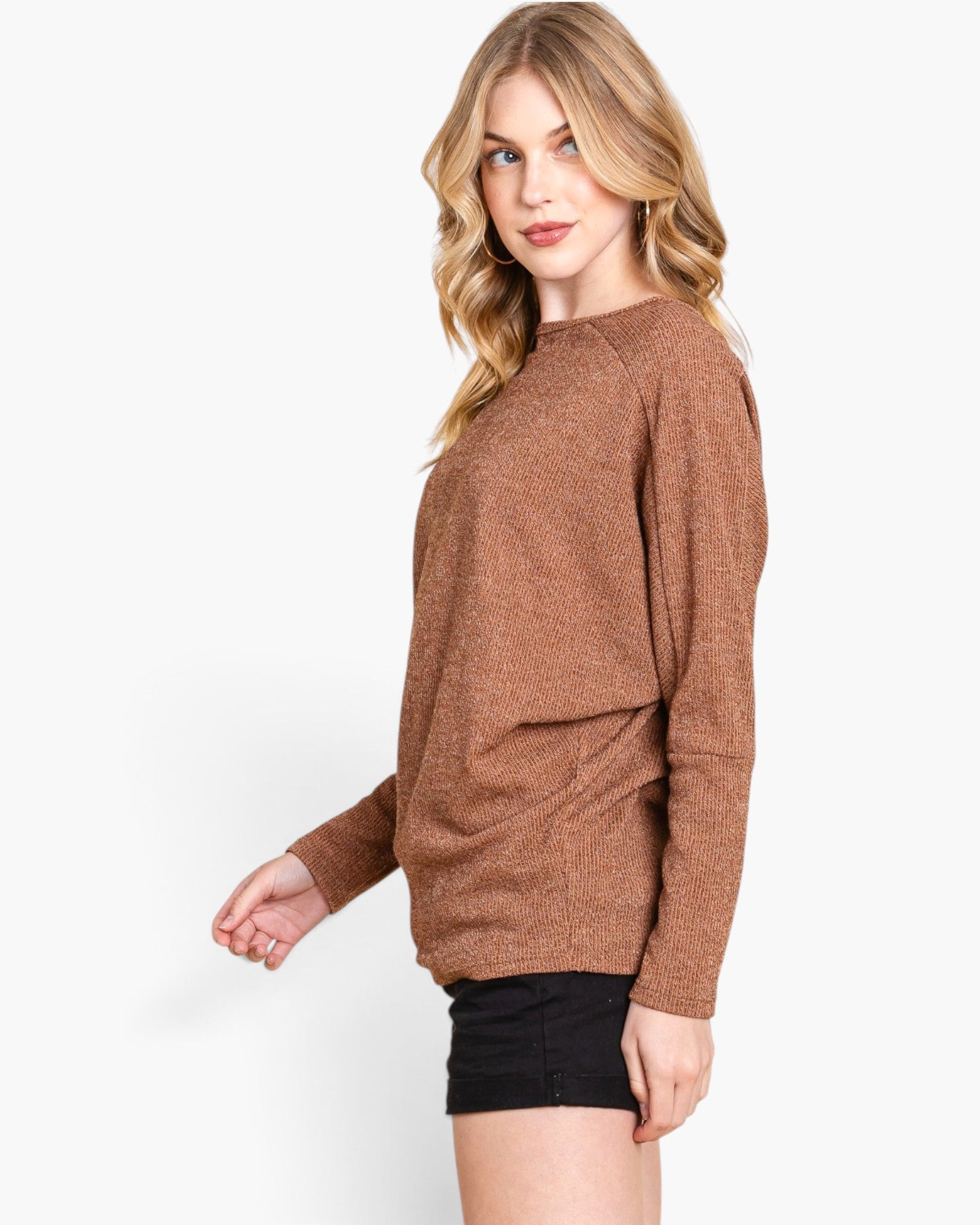 Camel Dolman Sleeve Knit Top
