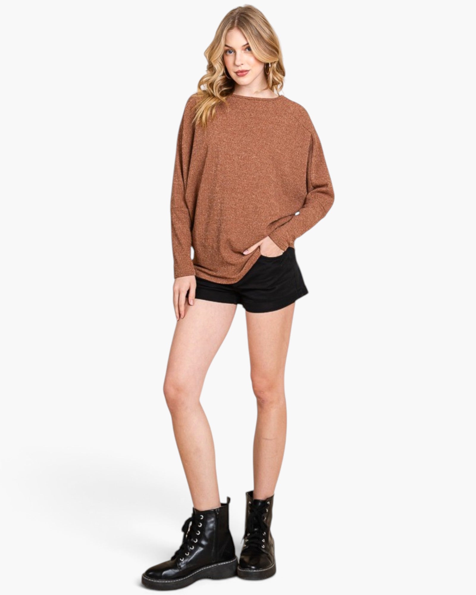 Camel Dolman Sleeve Knit Top