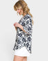 Black Floral Button Front Top