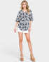 Black Floral Button Front Top