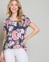 Woman wearing a floral blouse with a plain background