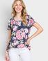 Camiseta de manga corta con estampado floral en azul marino