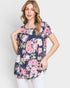 Camiseta de manga corta con estampado floral en azul marino