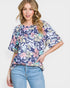 Navy Multi Floral Short Sleeve Top