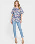 Navy Multi Floral Short Sleeve Top