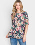 Camiseta de cuello redondo con estampado floral en azul marino