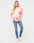 Beige Retro Floral Short Sleeve Top
