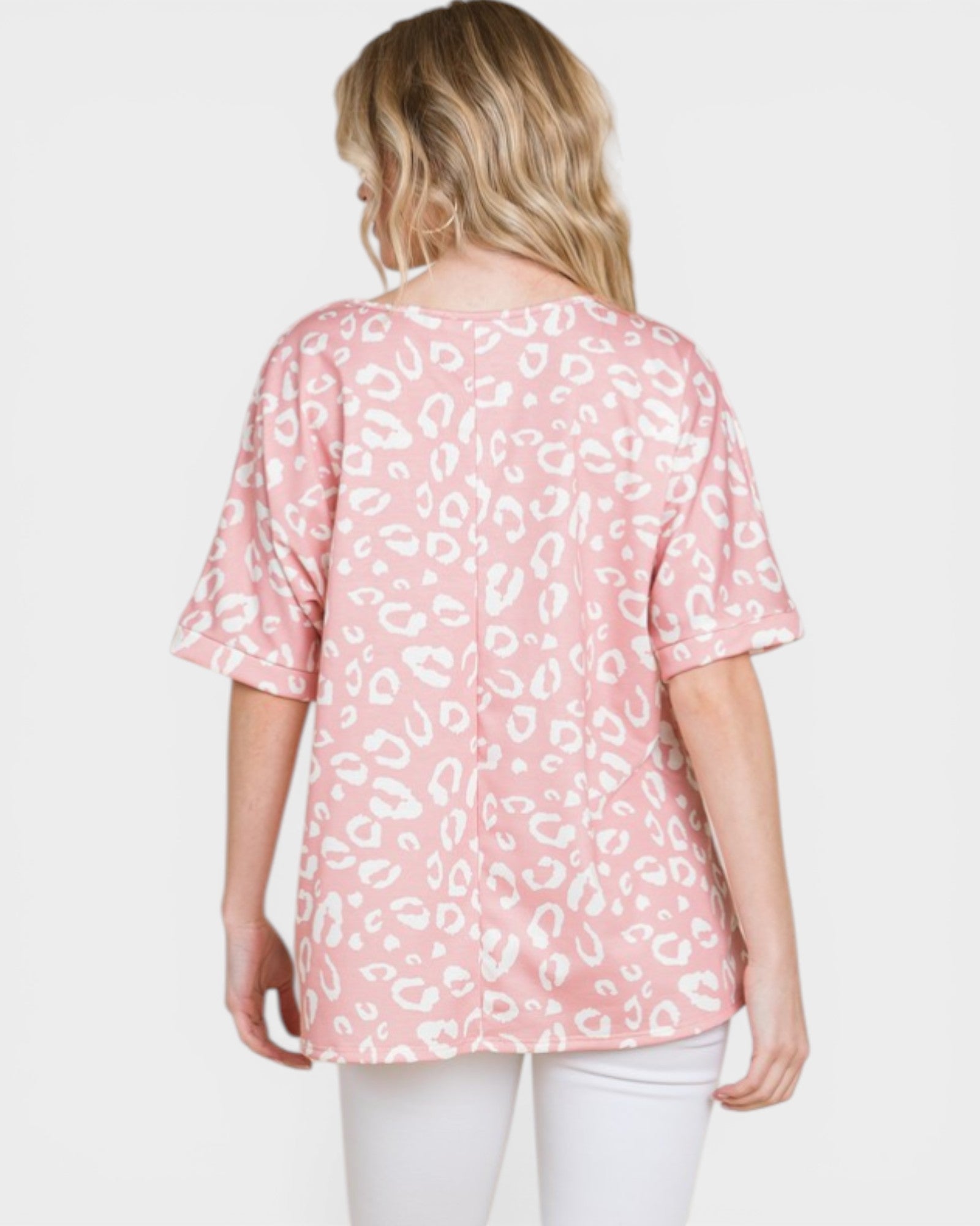 Blush & White Leopard Print Short Sleeve Top
