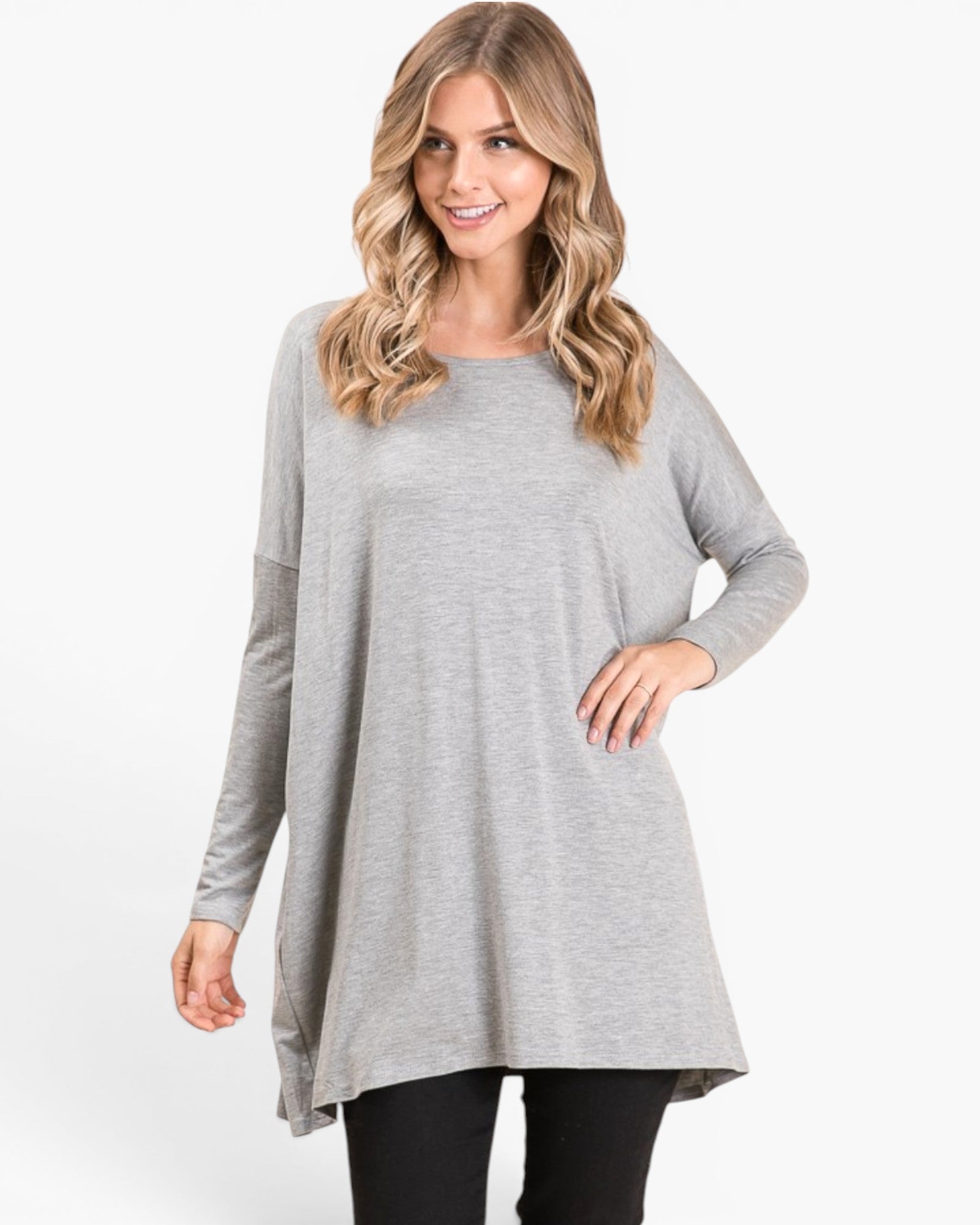 Haut oversize à manches longues en gris chiné