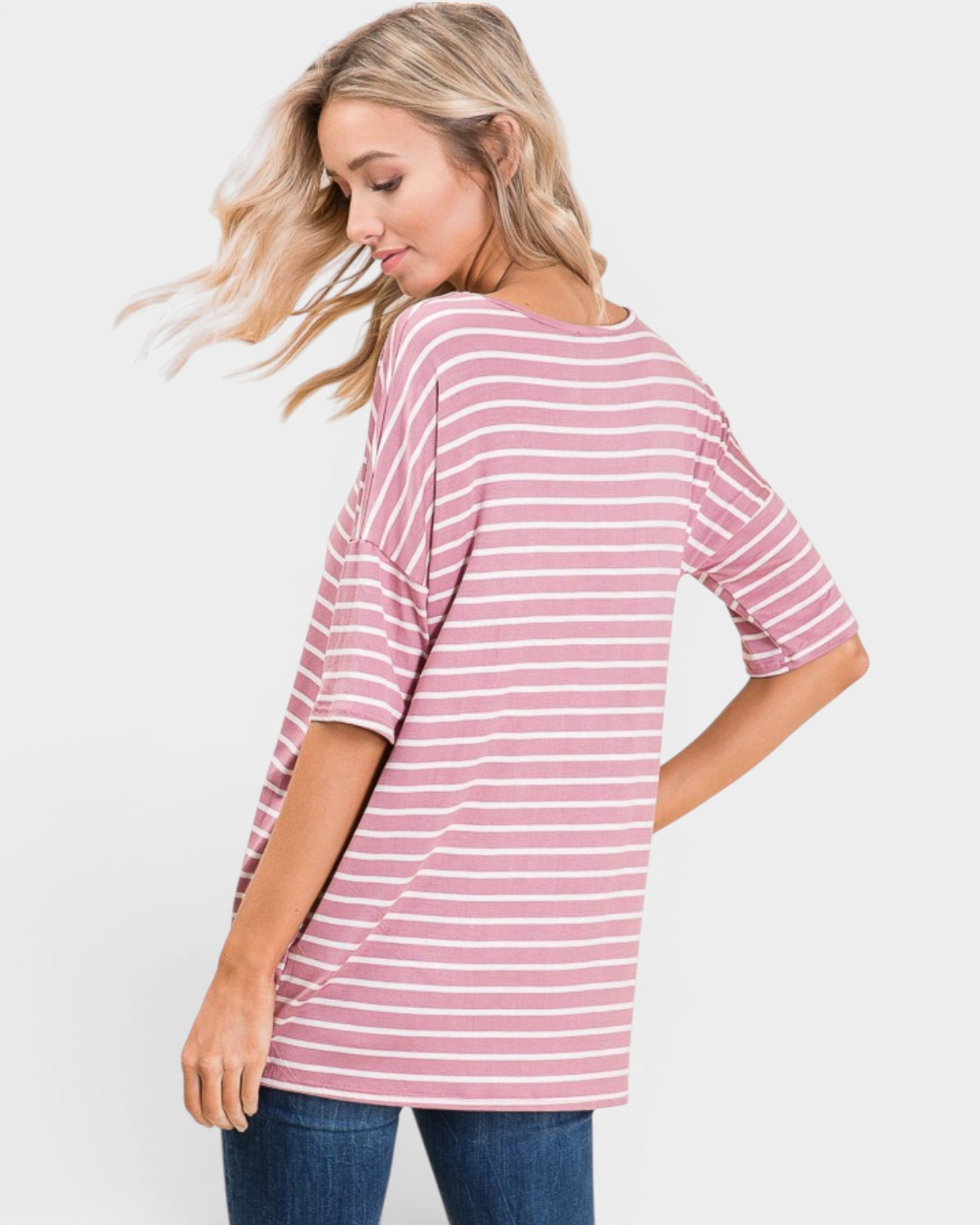 Mauve Striped Oversized Tee