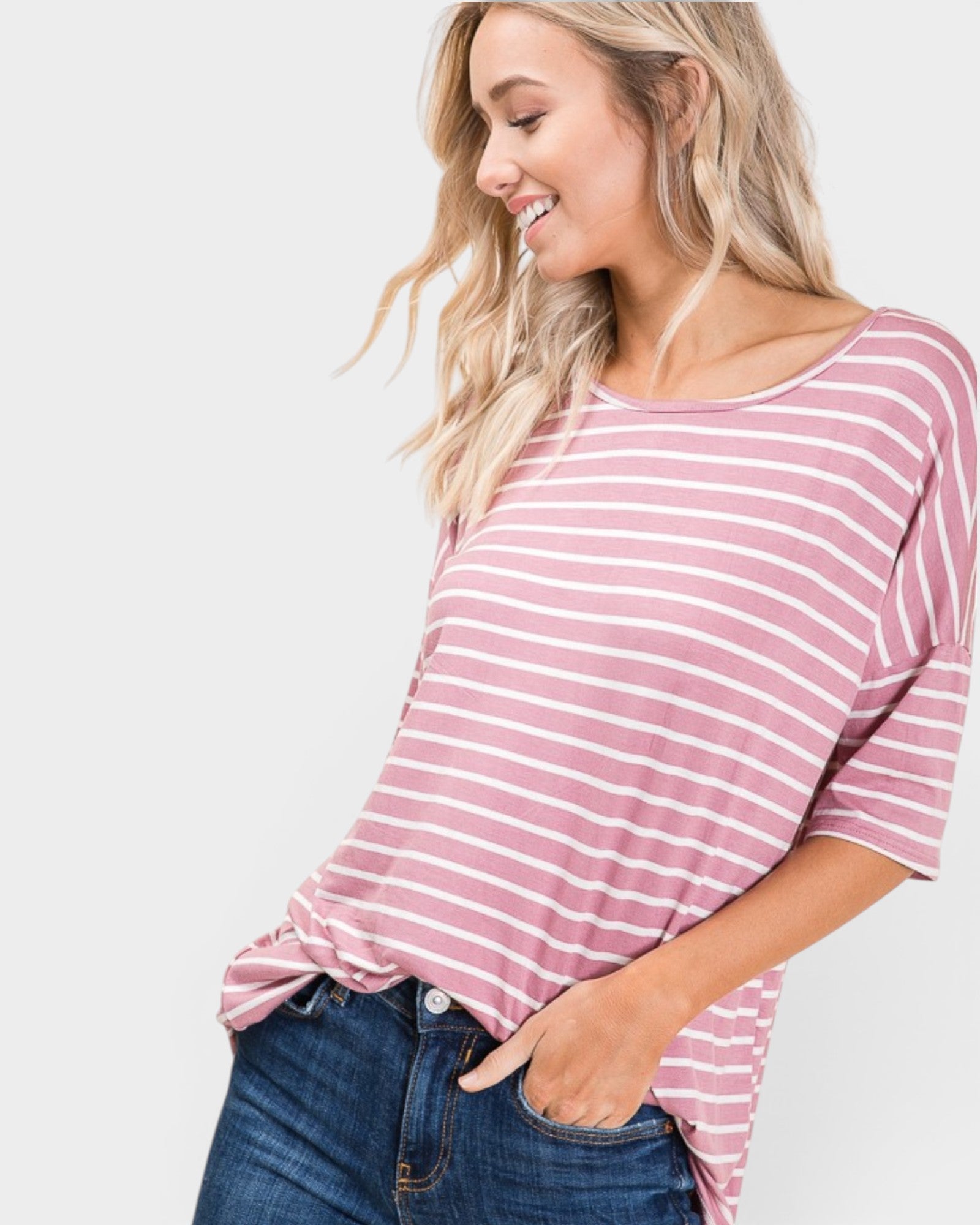 Mauve Striped Oversized Tee