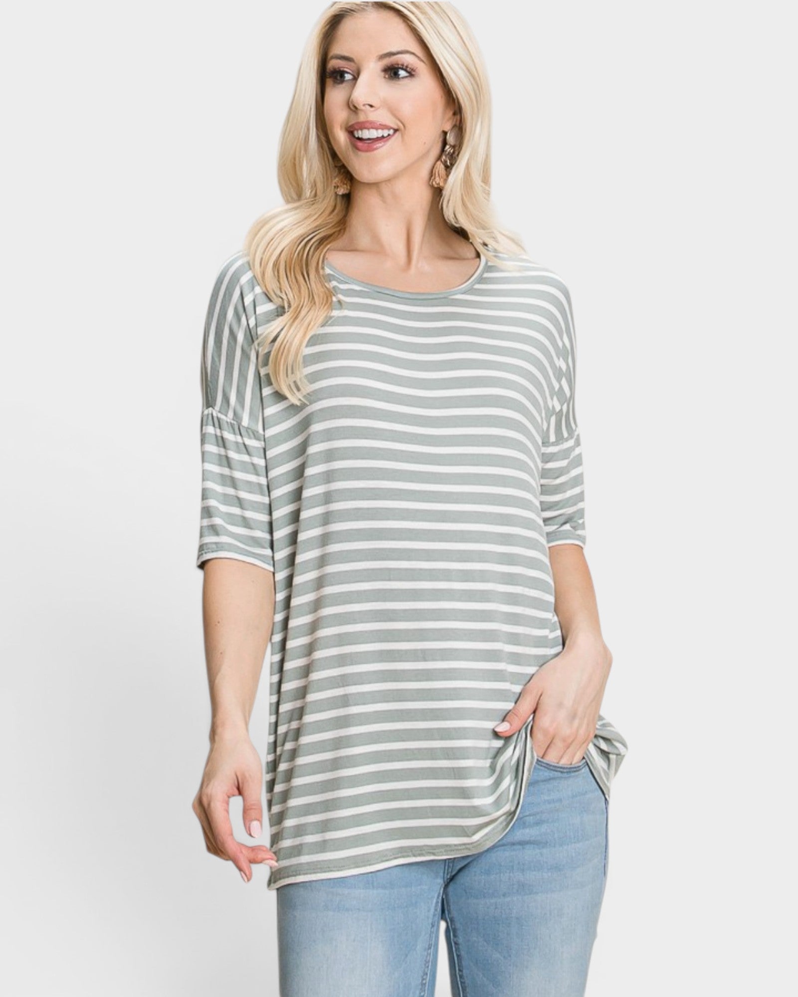 Sage Striped Oversized Tee